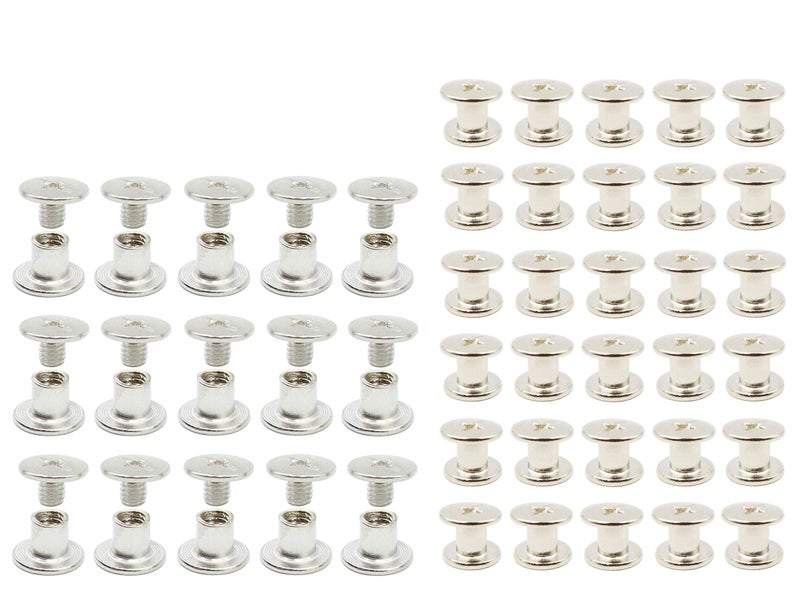 LBY 100 Sets M5 x 6mm Chicago Screws, Binding Screw Posts, Book Screws, Binding Barrels and Screws Assortment Kit, for Leather Saddles Purses Belt Repair, Nickel-Plated - Image 1